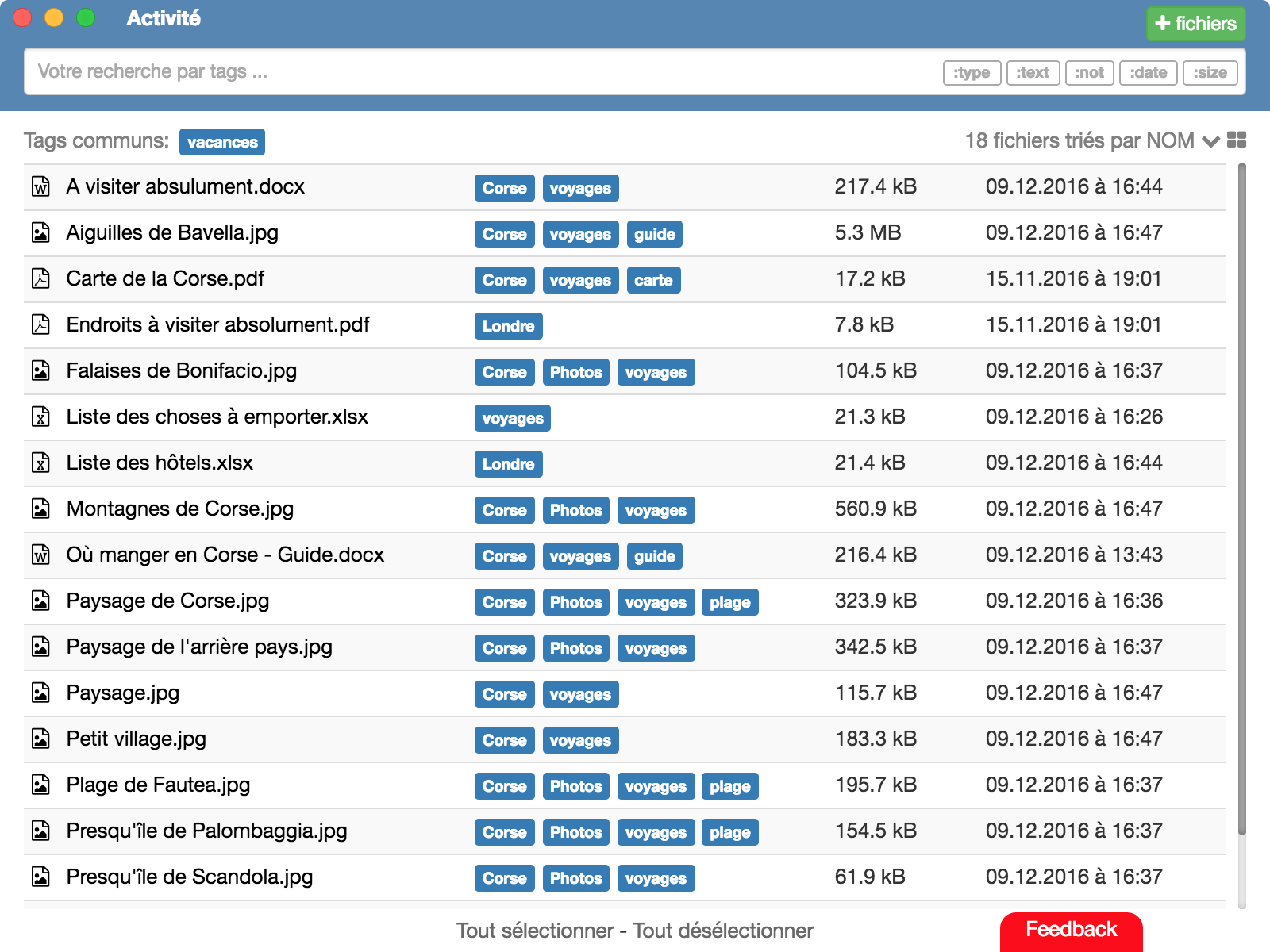 Exemple d'une recherche de fichiers avec TagFlow