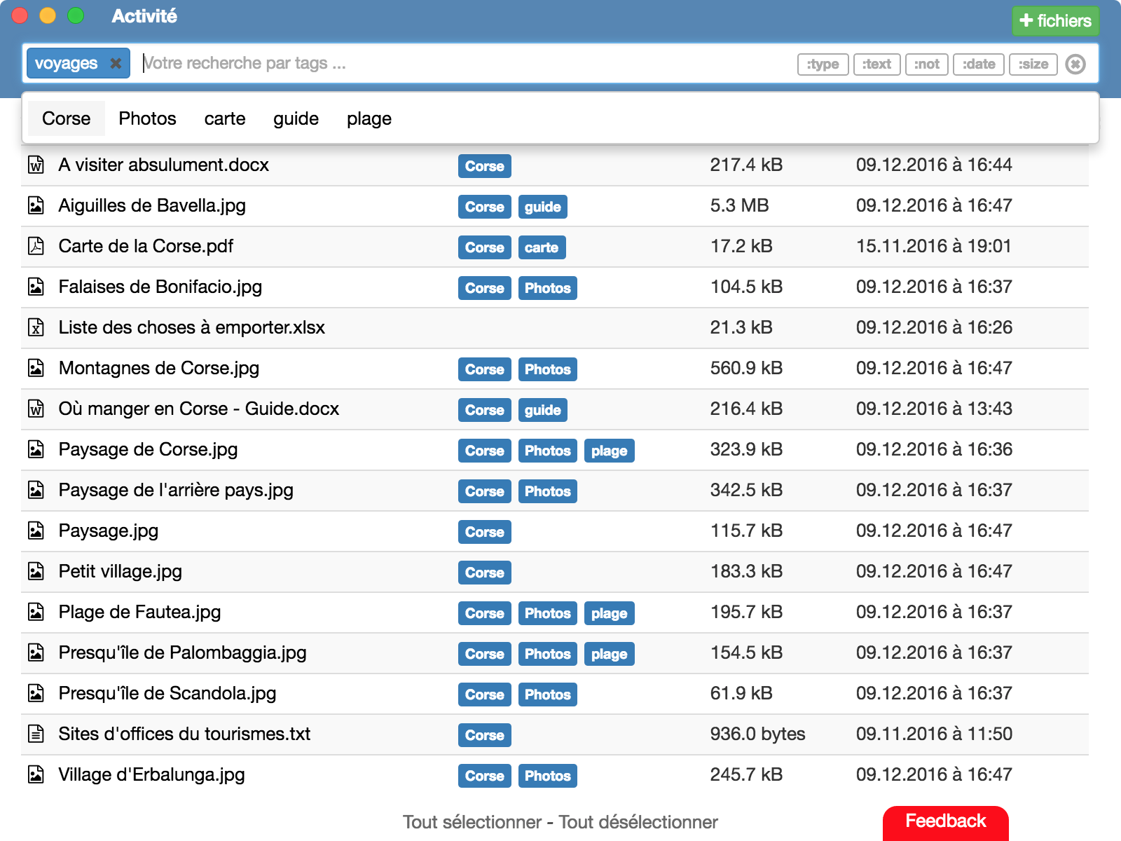 Exemple d'une recherche de fichiers avec TagFlow